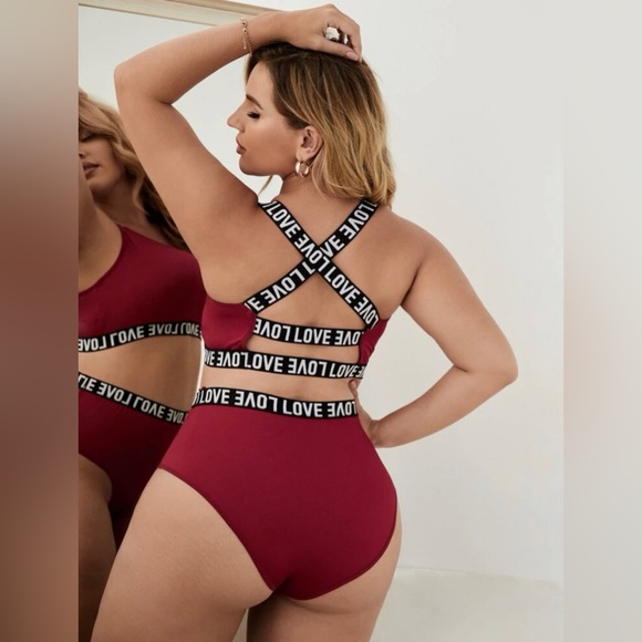 NEW! SHEIN Plus ‘Love’ Tape Lingerie Set Red Sz. 3X - Picture 3 of 8